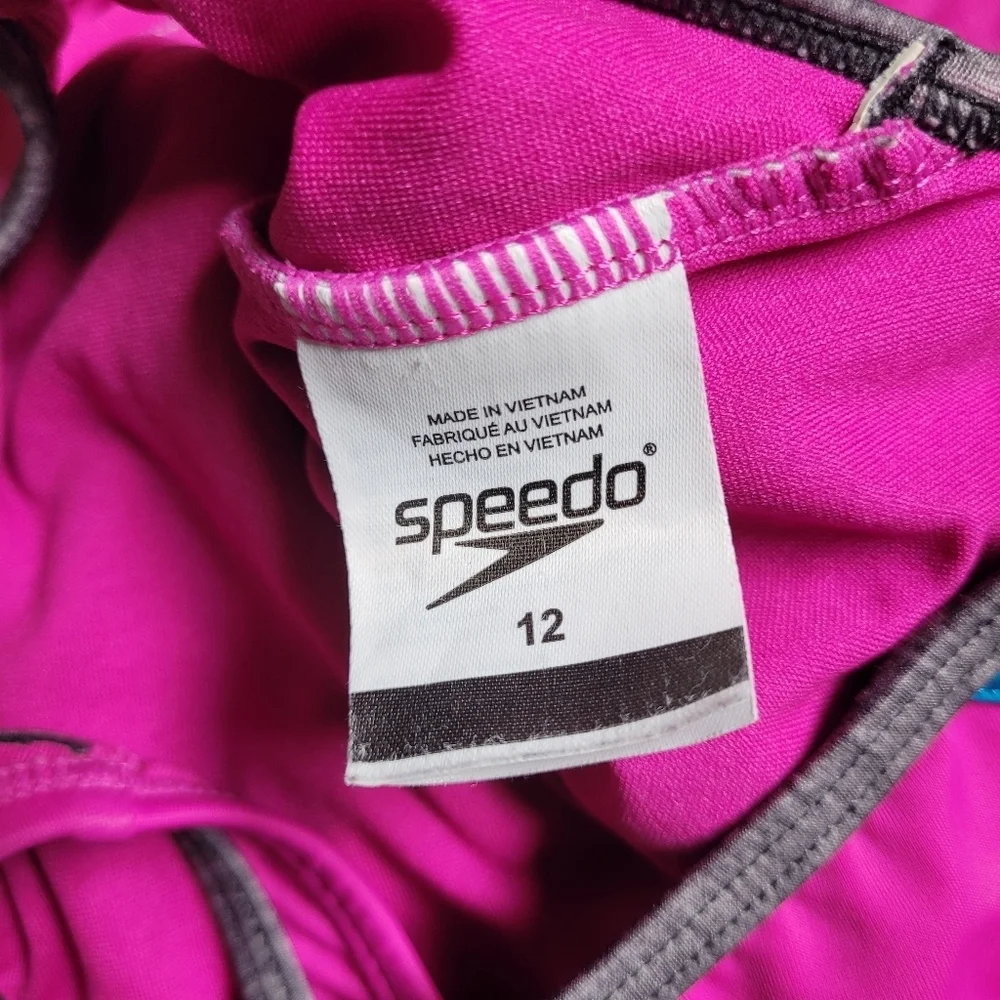 Girls Speedo One Piece Pink Grey and Teal
